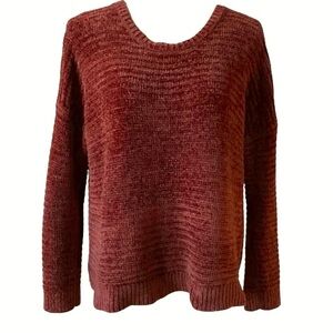 Pink Rose Juniors Burgundy Rust Loose Soft Velour Oversized Cropped Sweater S